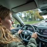 Beginnende bestuurder bouwt rijervaring op tijdens een autorit.