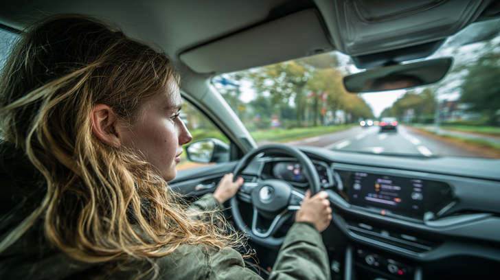 Beginnende bestuurder bouwt rijervaring op tijdens een autorit.